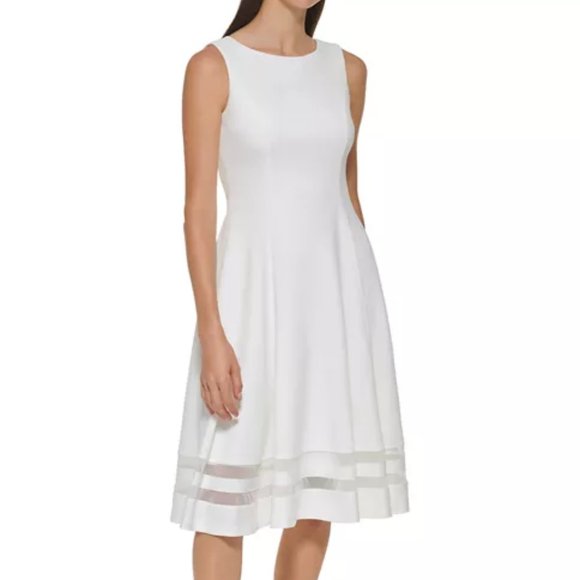 Calvin Klein Dresses & Skirts - Calvin Klein Cream Sleeveless Illusion Mesh Hem Dress Size 8